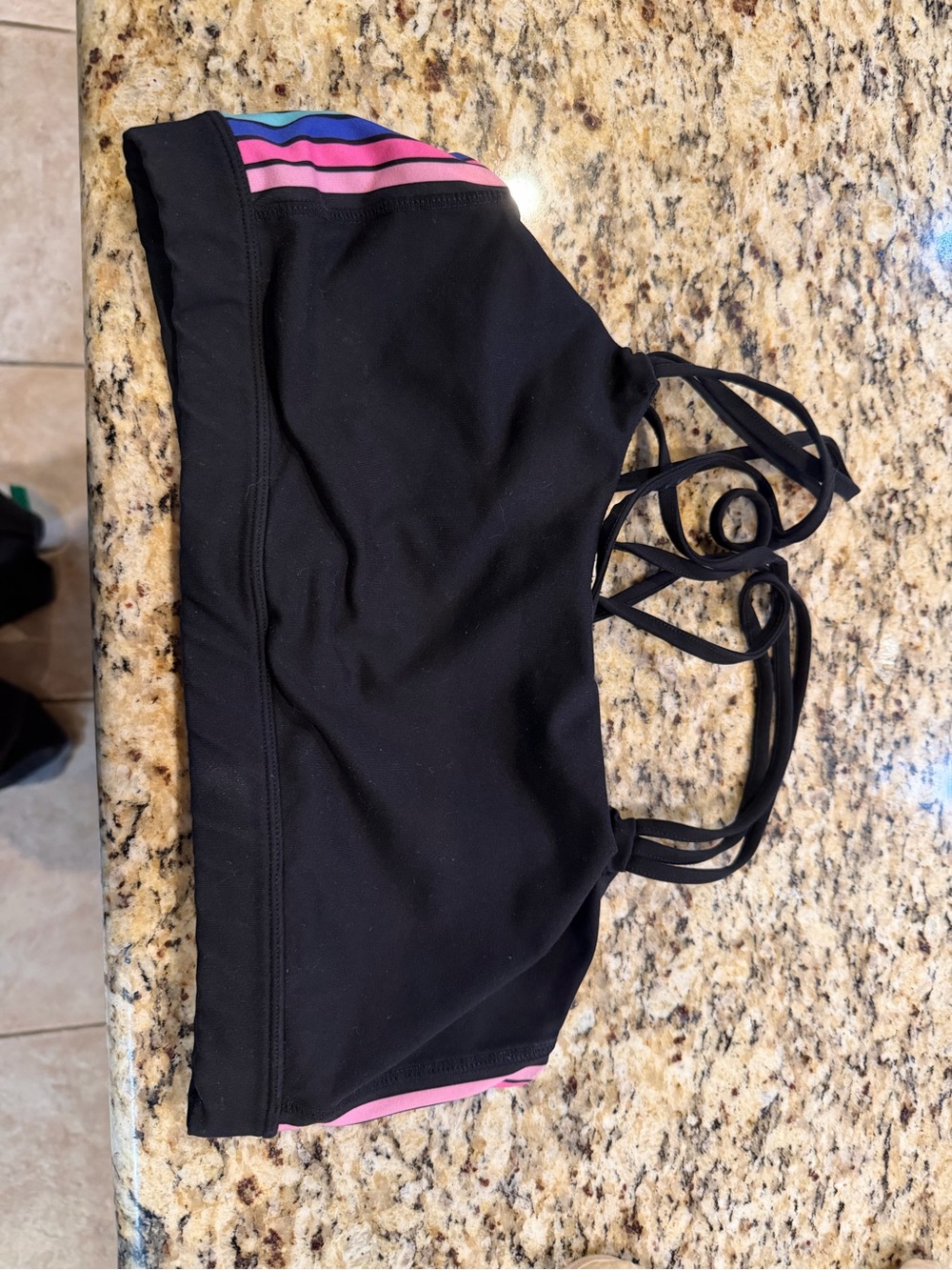 GAP Black Athletic Sports bra with Pink and Blue Stripe Trim large